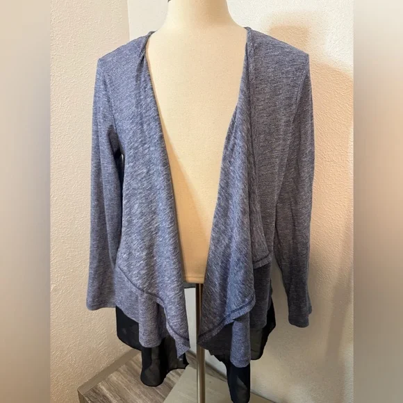 💙 Ann Taylor Whisper Luxe Cascading Duster Cardigan – Marled Blue/Gray – EUC 💙B3 - Picture 1 of 6